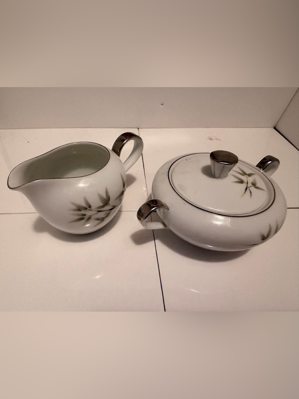 Empress China Bamboo Garden Creamer and Sugar Bowl